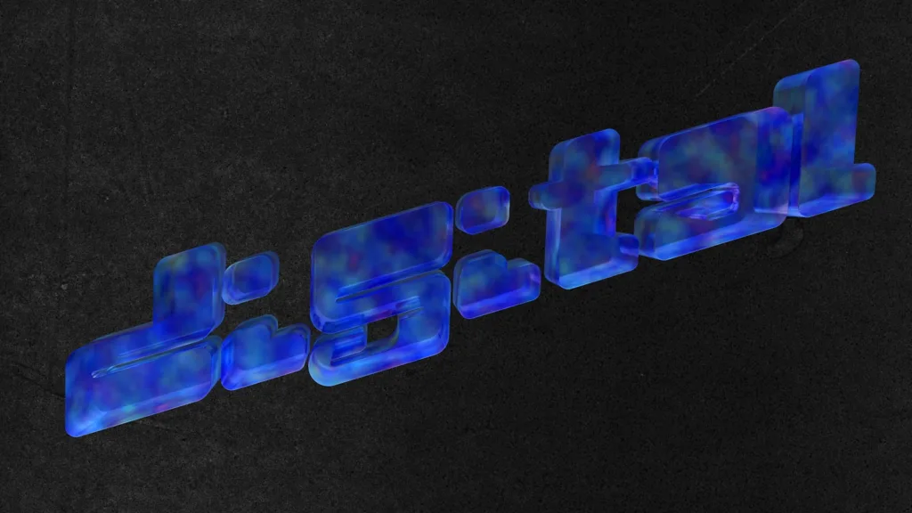 Texto 3D azul con una textura marmoleada