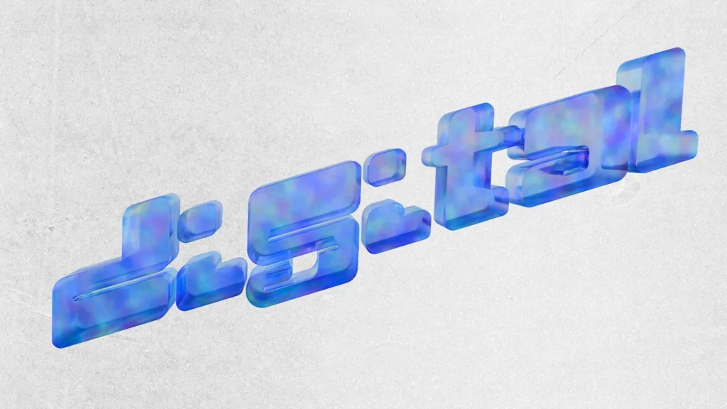 Texto 3D azul con patrones de nubes